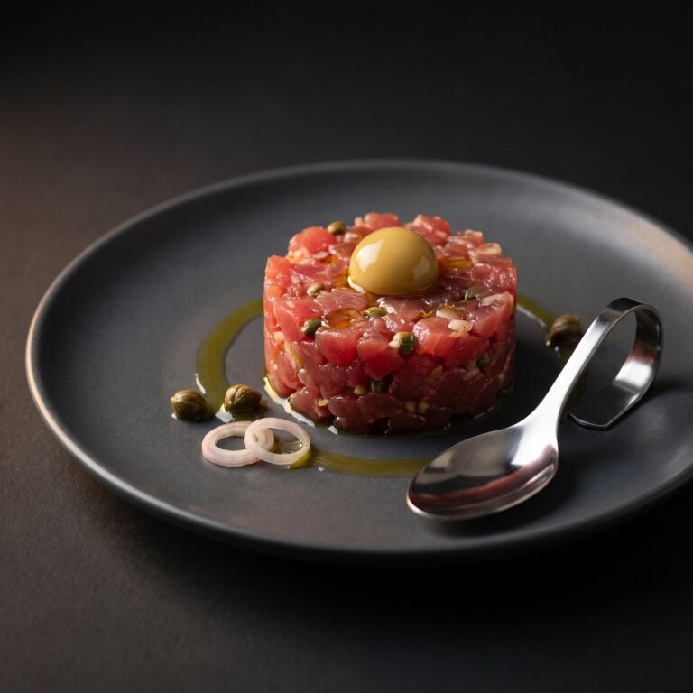 Pearls Olive verte, tartare de thon aux câpres et à l’échalote, couronné d’une Pearl