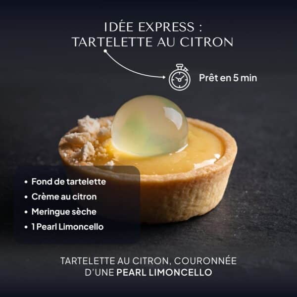 Tartelette au citron et meringue sèche couronnée d’une Pearl Limoncello