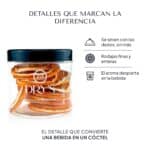 Tarro de naranja deshidratada: se sirven con los dedos, rodajas finas y enteras, el aroma despierta en la bebida