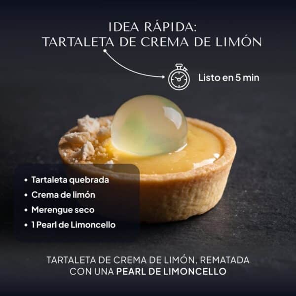 Tartaleta de crema de limón con merengue seco coronada con una Pearl de Limoncello