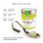 Pearls de Mojito: esferificaciones premium listas para servir, frasco de 20 con la cucharilla de servicio