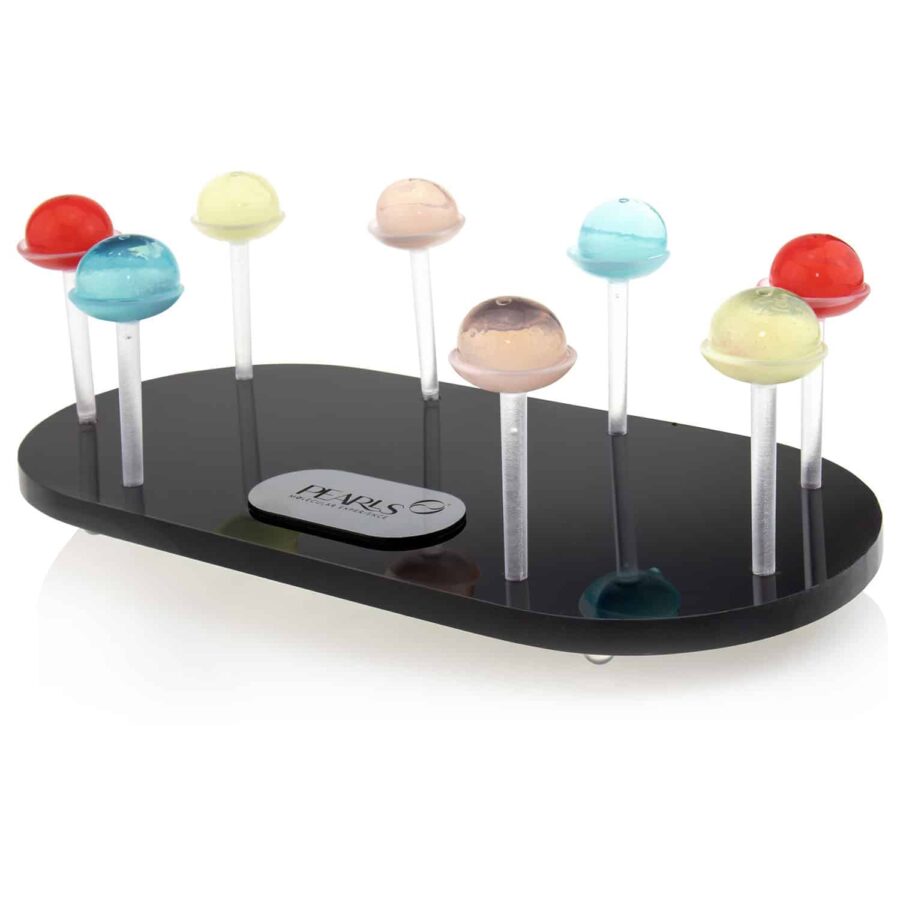Bandeja de metacrilato de Pearls con soportes y Pearls de colores