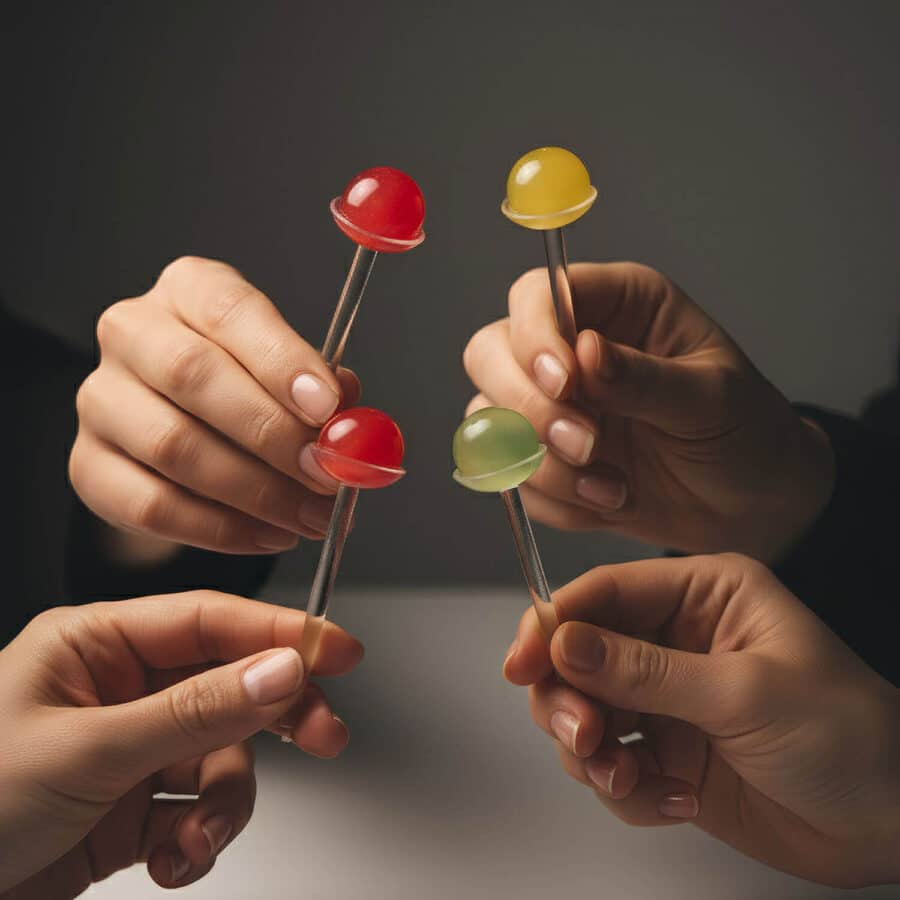 Dos personas brindan con Pearls de cóctel en soportes