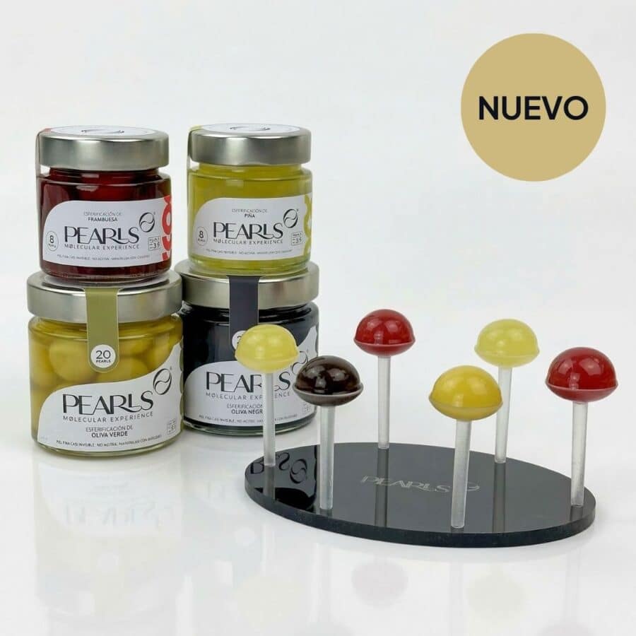 Tasting Pack Gourmet Edition: cuatro frascos de Pearls y bandeja con soportes