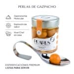 Pearls de gazpacho: esferificaciones premium listas para servir, frasco de 20 con la cucharilla de servicio