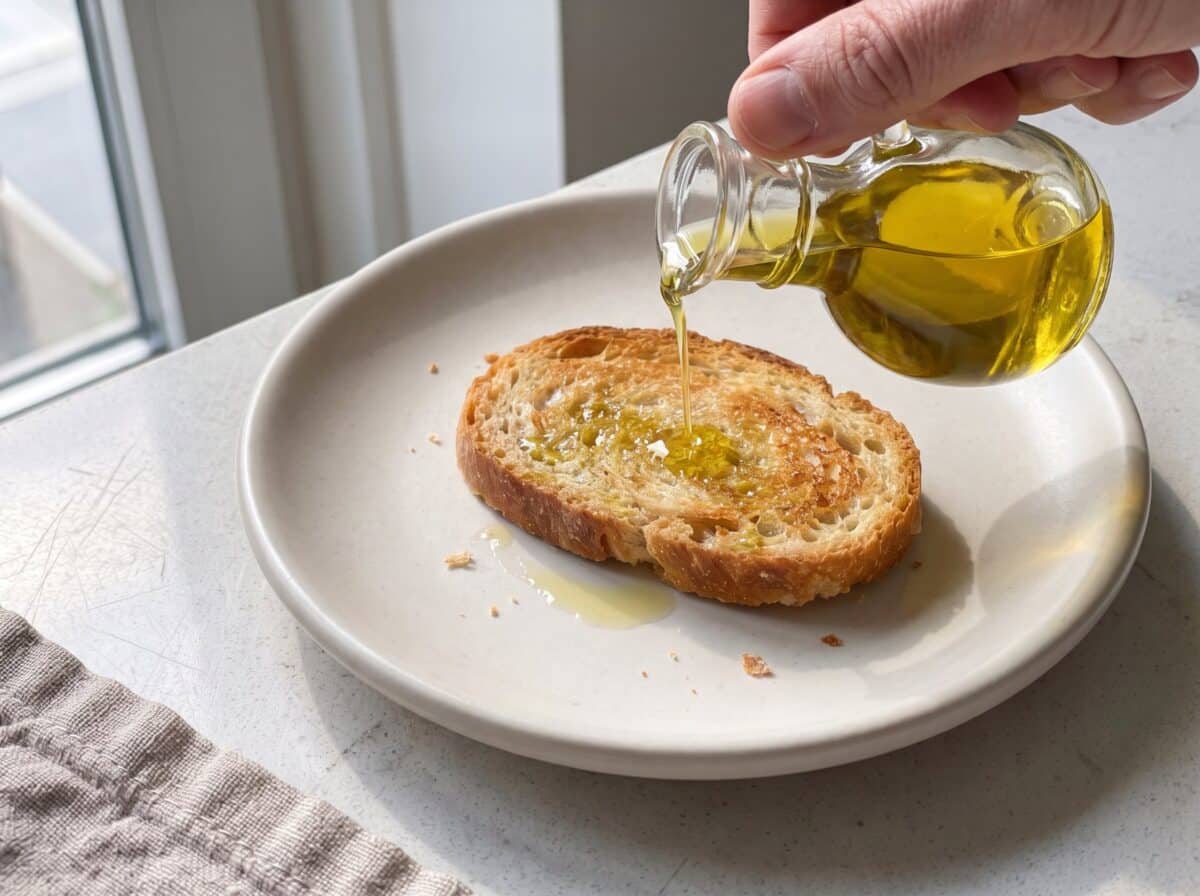 Paso 1: aceite de oliva sobre el pan recién tostado