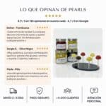 Opiniones de clientes de Pearls sin alcohol: 4,9 sobre 5 en 145 opiniones y 4,7 en Google, con reseñas de Frambuesa, Oliva Negra y Piña